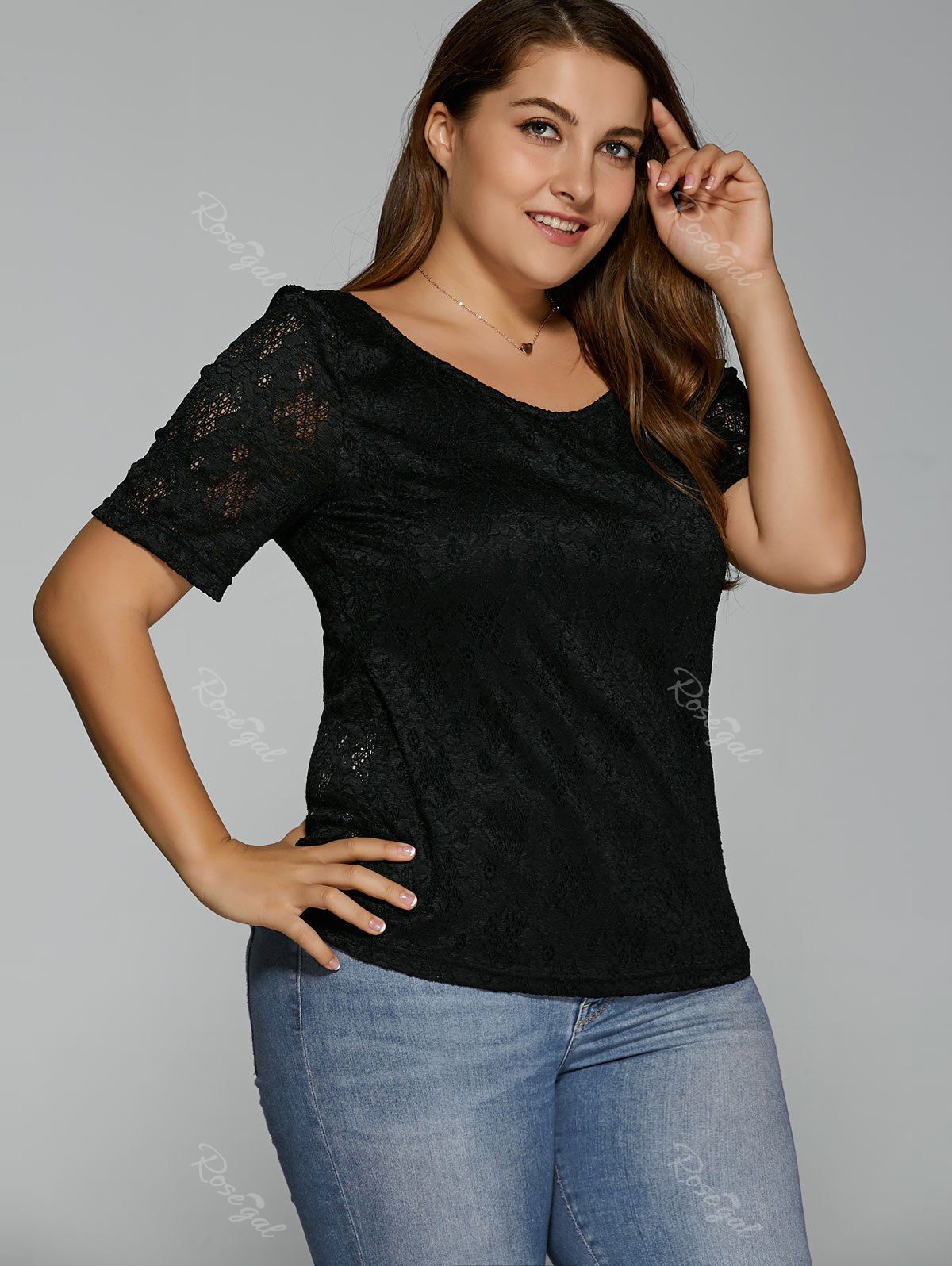 [61% OFF] Plus Size Open Back Lace T-Shirt | Rosegal