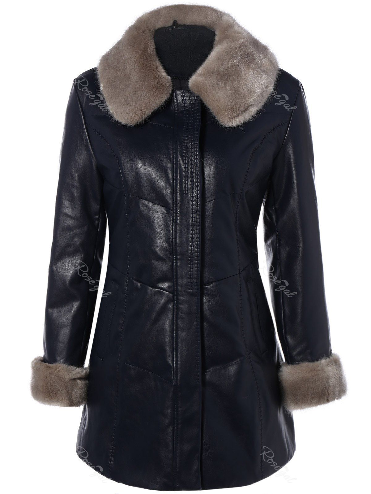 46 Off Faux Fur Collar Plus Size Pu Leather Coat Rosegal Best Faux Fur Collar Plus Size Pu Leather Coat