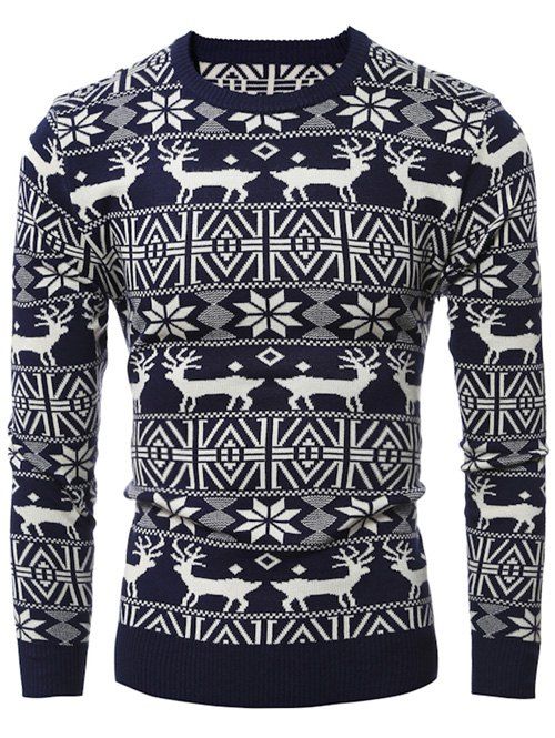 

Deer Pattern Crew Neck Snowflake Christmas Sweater, Cadetblue