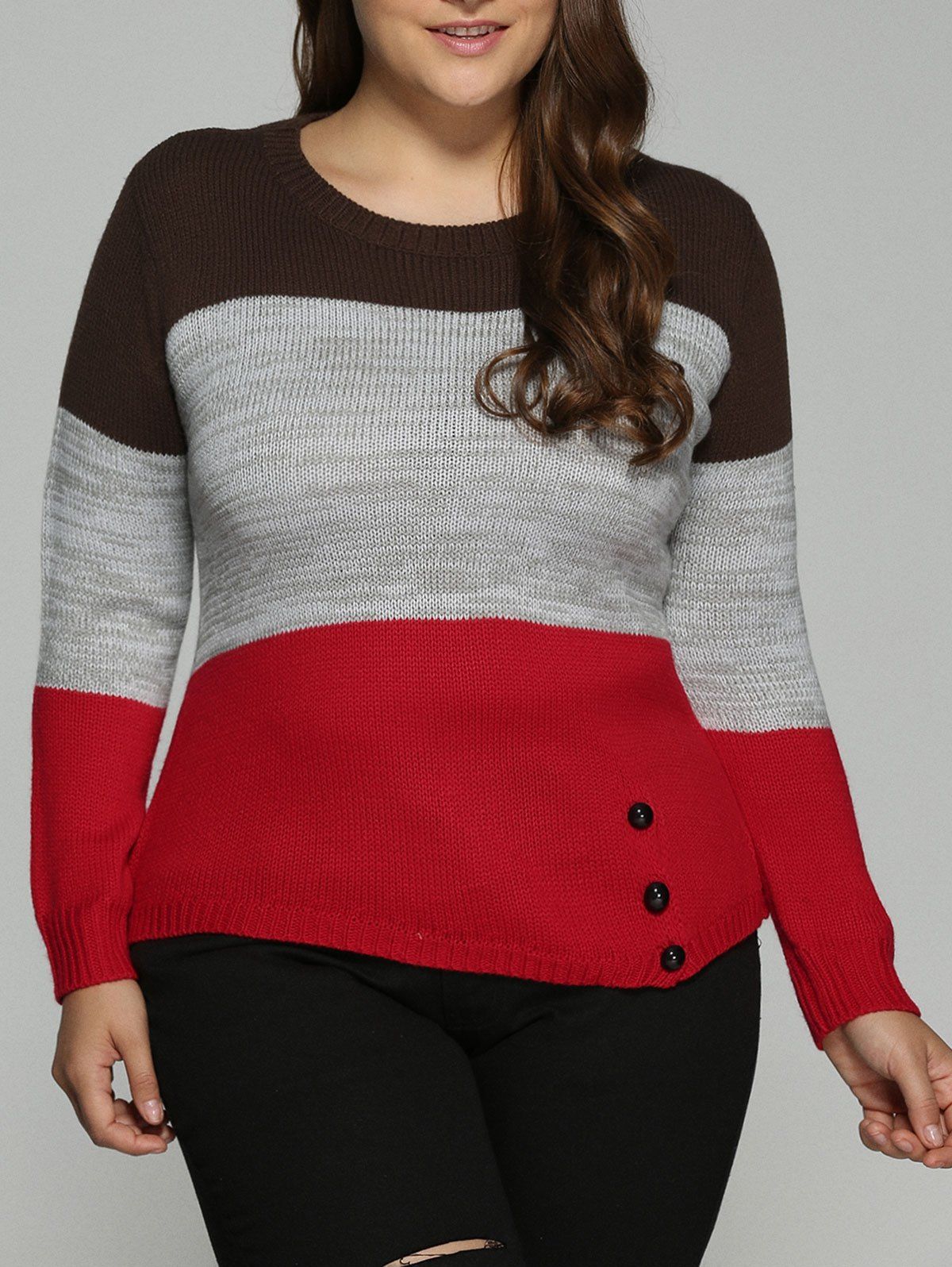 [56% OFF] Plus Size Color Block Pullover Knit Sweater | Rosegal