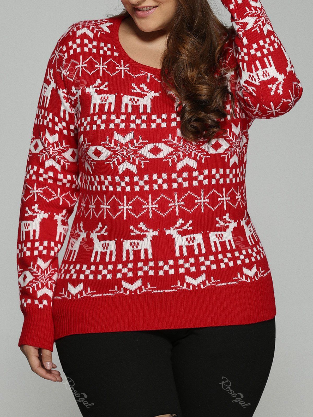 

Plus Size Christmas Jacquard Knit Sweater, Red