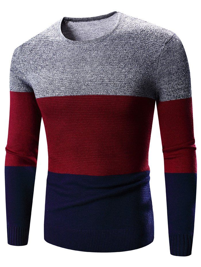 [25% OFF] Crew Neck Color Block Splicing Long Sleeve Sweater | Rosegal