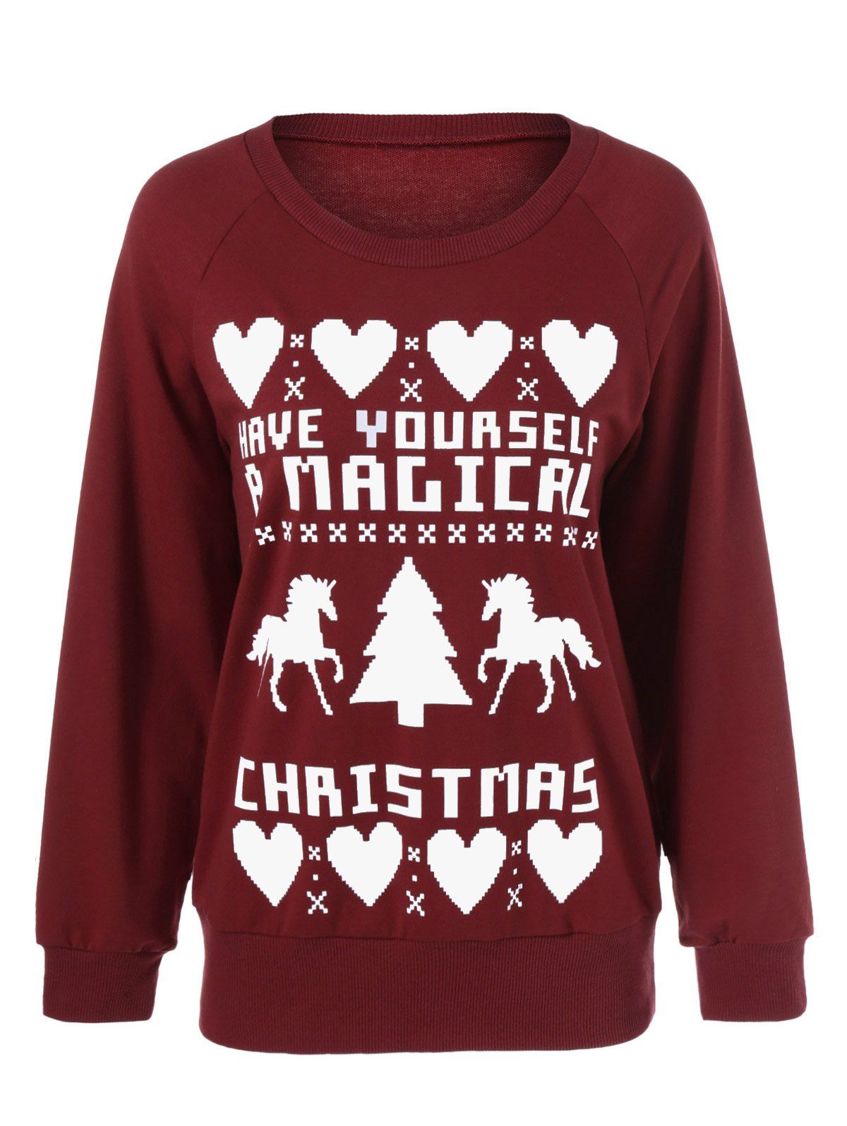

Christmas Horse Print Funny Sweatshirt, Wine red