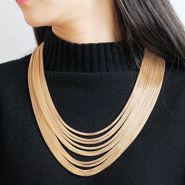 

Layered Alloy Chain Necklace, Champagne