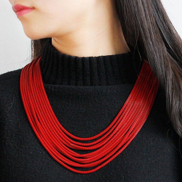 

Layered Alloy Chain Necklace, Red
