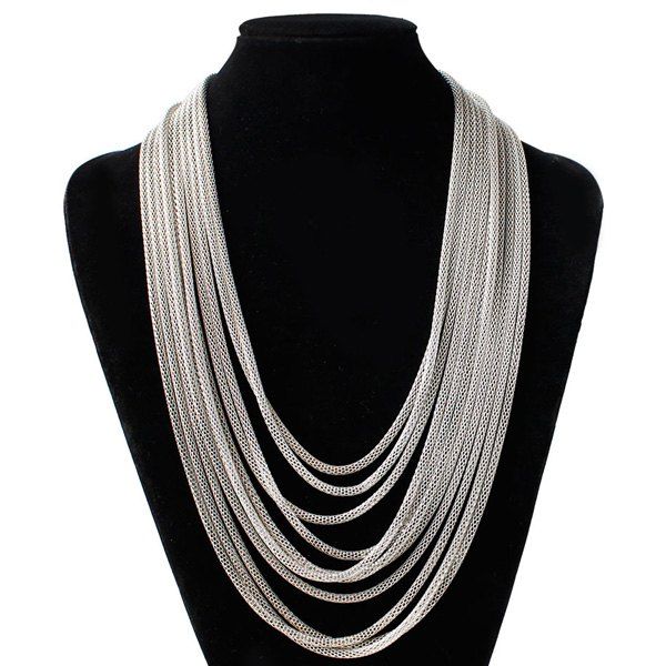 

Layered Alloy Chain Necklace, Silver