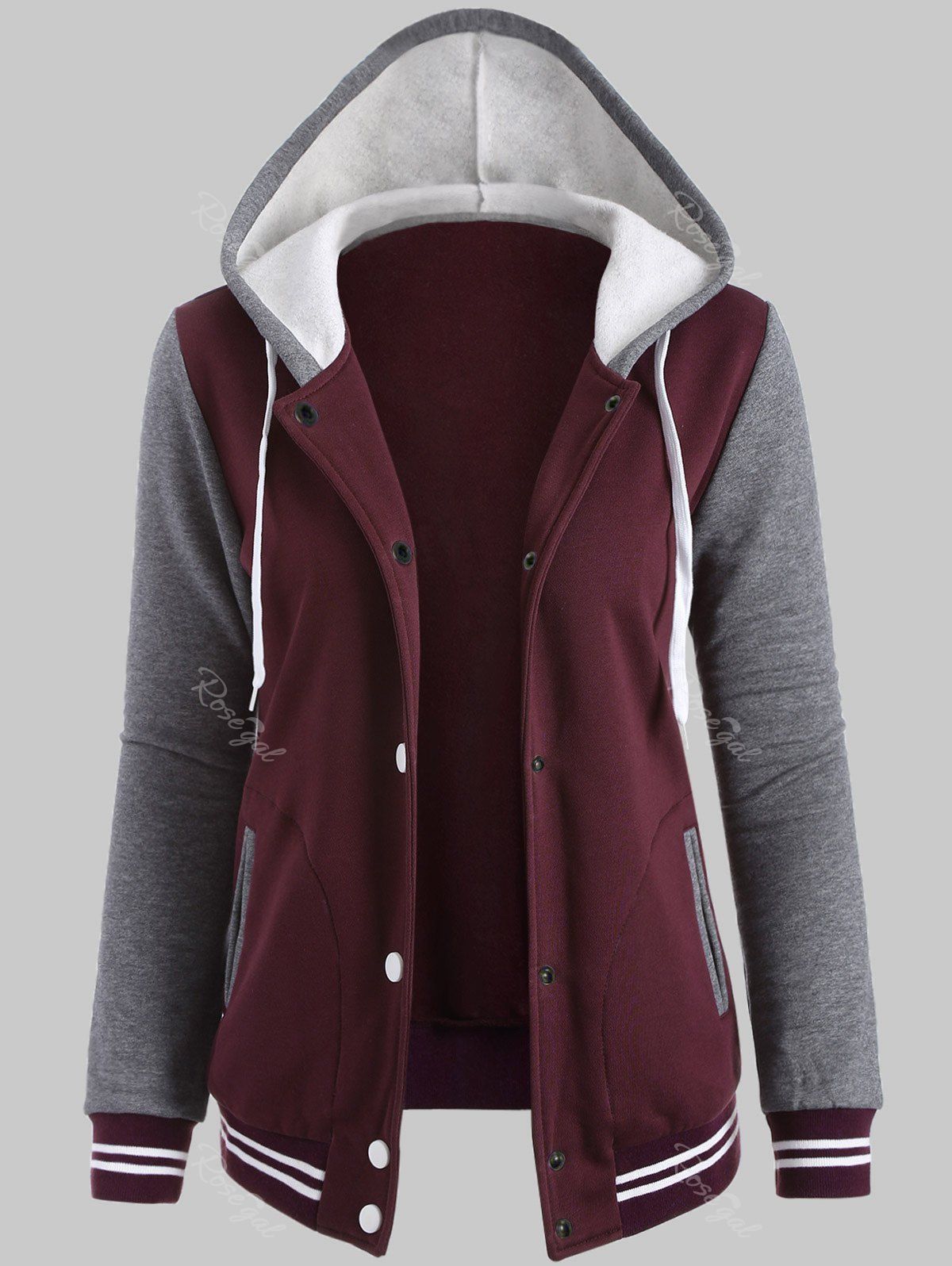 [31 OFF] Plus Size Fleece Baseball Jacket With Hood Rosegal