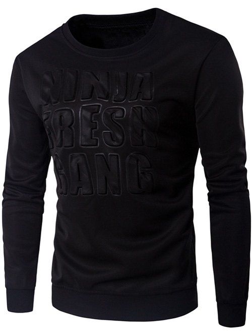 

Crew Neck 3D Graphic Emboss Long Sleeve Sweatshirt, Black