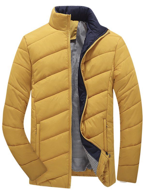 

Zip Up Plaid Lining Padded Jacket, Yellow