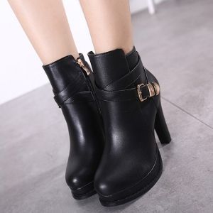 adjustable buckle straps platform high heel ankle boots
