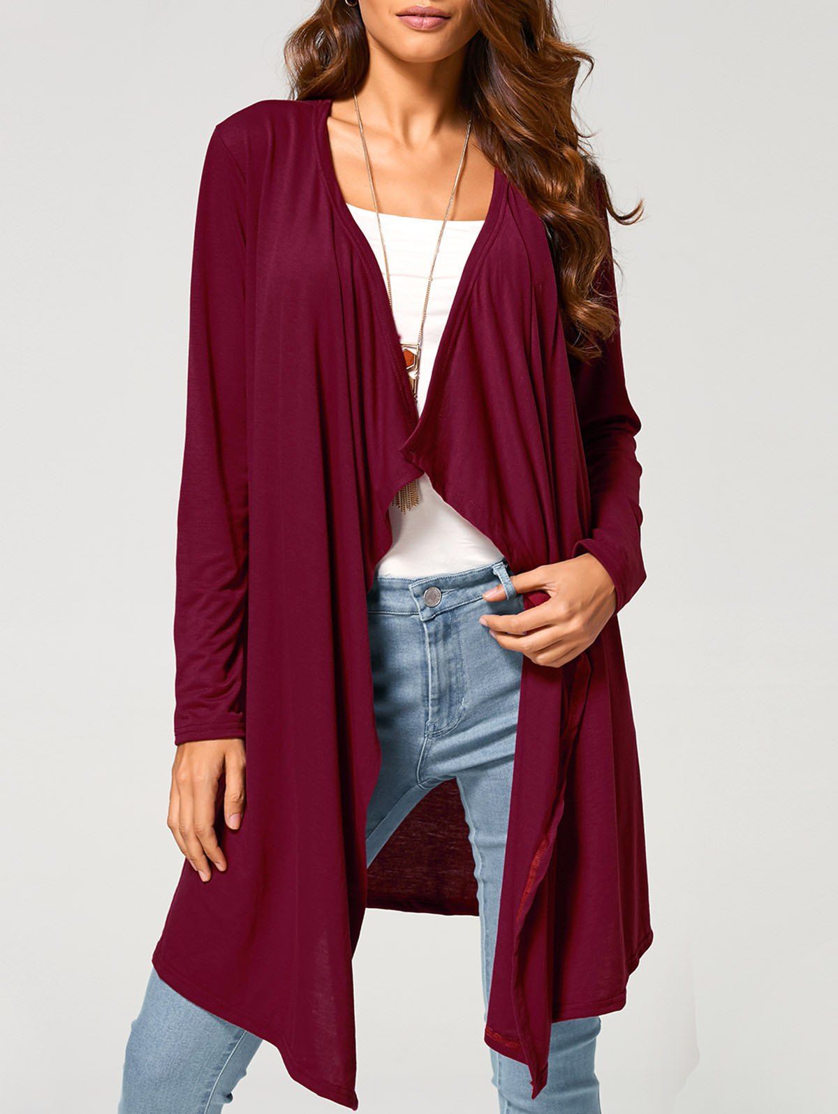 

Long Duster Draped Cardigan, Wine red