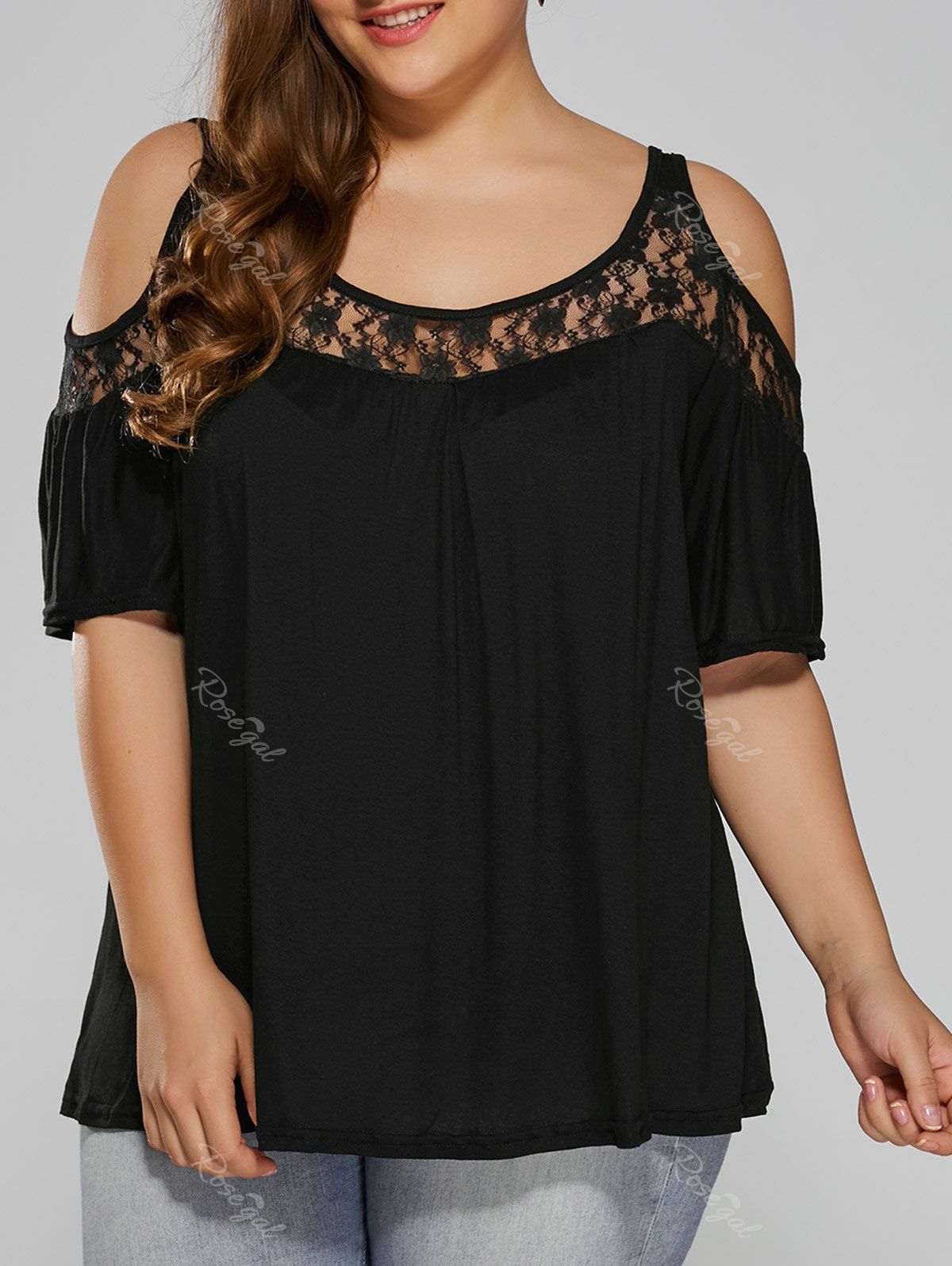 [34% OFF] Plus Size Lace Insert Cut Out T-Shirt | Rosegal