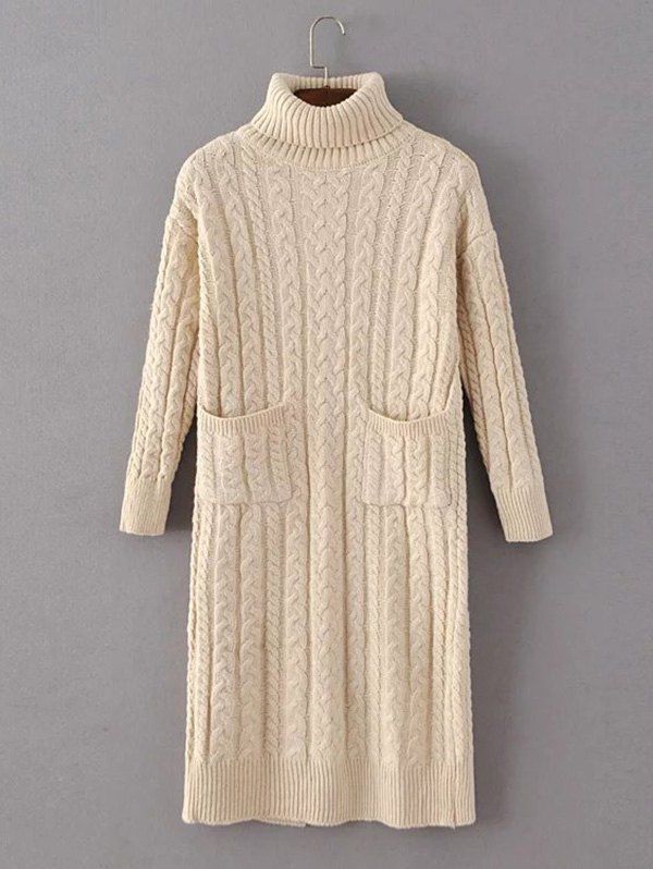[35% OFF] Cable Knit Turtleneck Sweater Dress | Rosegal
