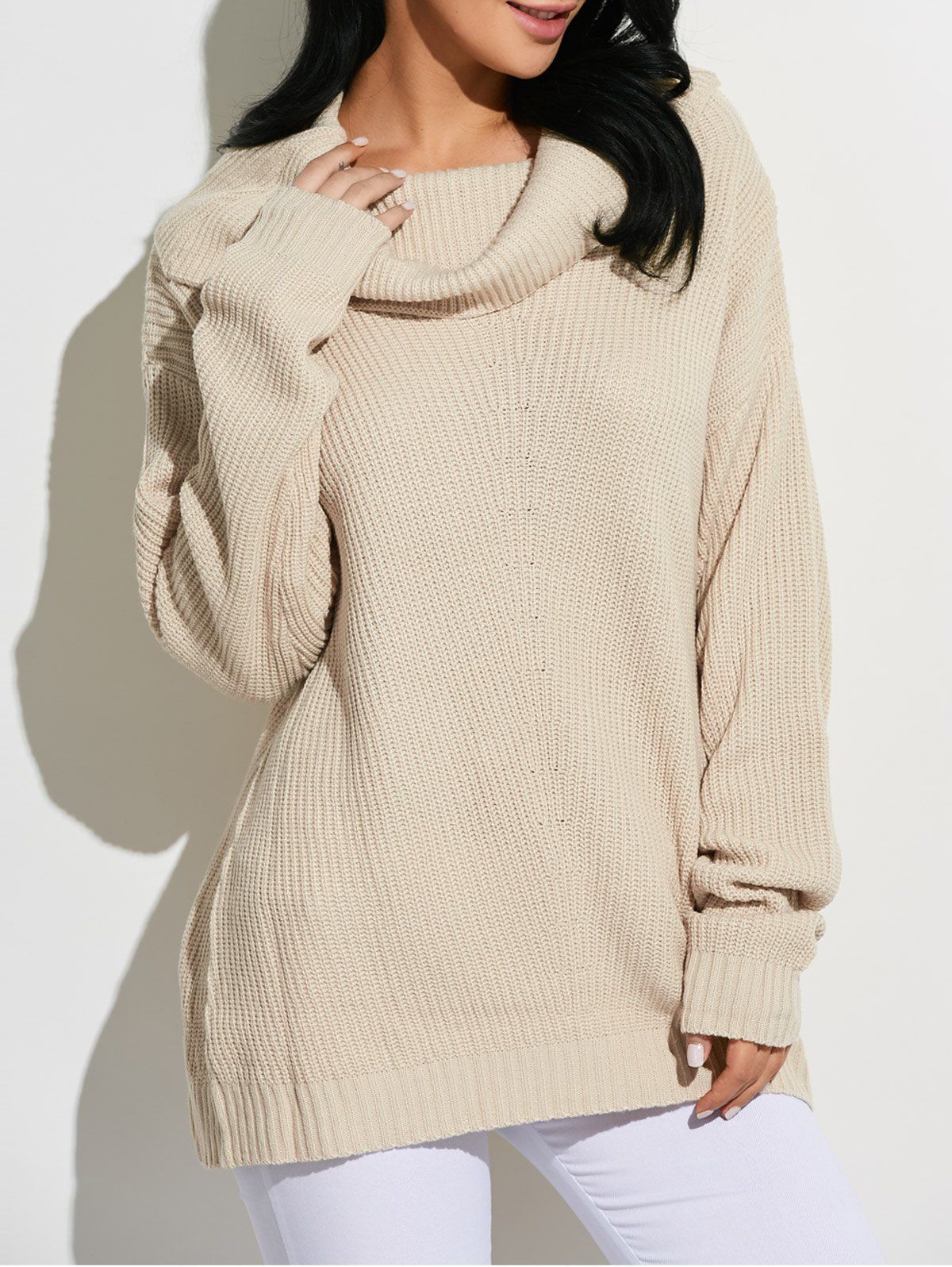 Beige One Size Cowl Neck Oversized Sweater | RoseGal.com