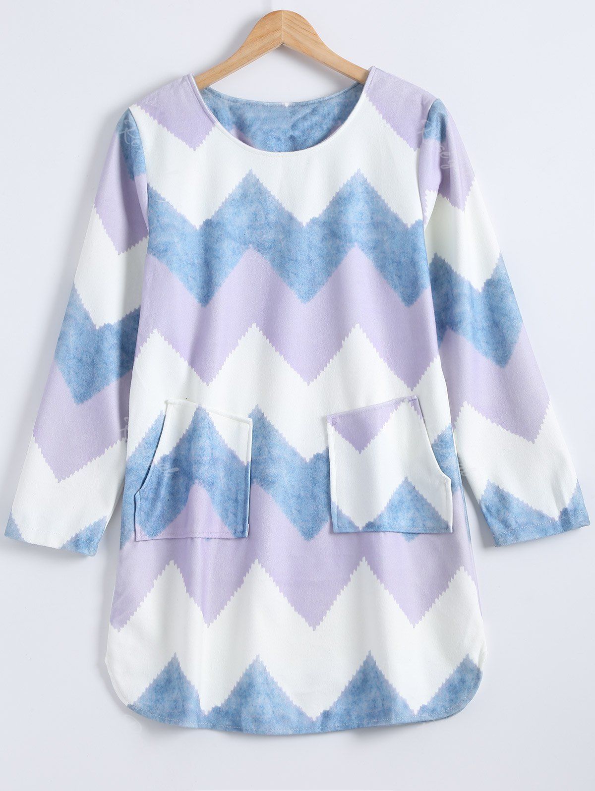 

Colorful Zigzag Front Pockets Embellished Dress, Colormix