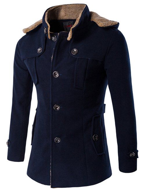 

Plus Size Hooded Fleece Single-Breasted Woolen Coat, Cadetblue