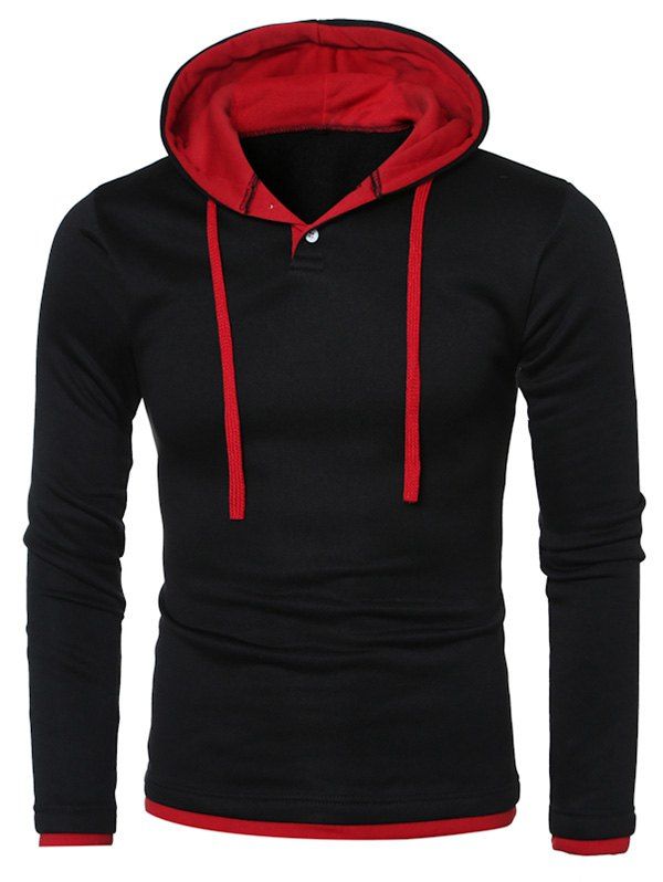 

Hooded Color Splicing Long Sleeve Hoodie, Red with black