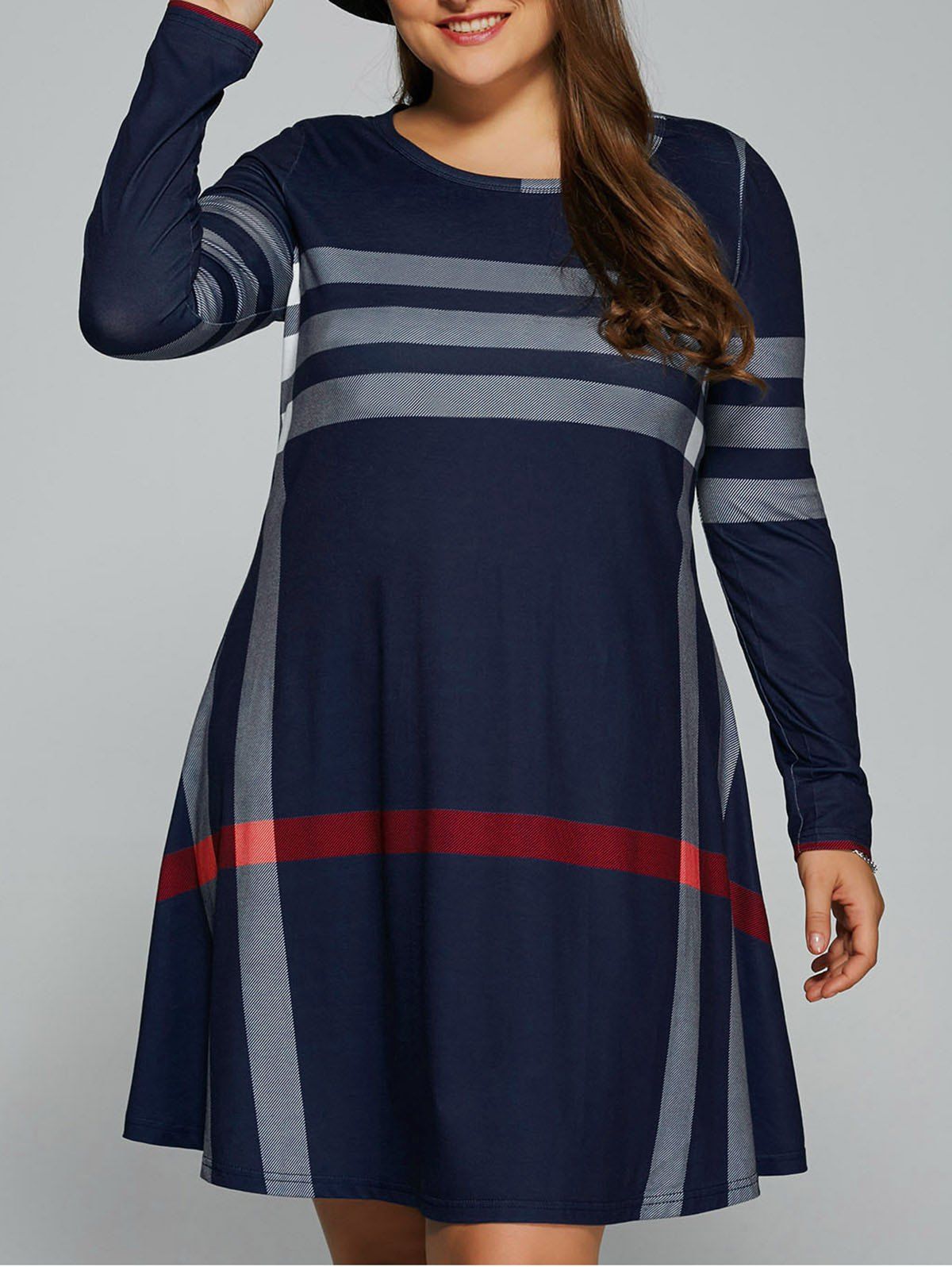 [43% OFF] Plus Size Long Sleeve Striped Tee Dress | Rosegal