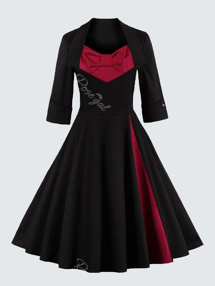

Plus Size Vintage Bowknot Skater Dress, Red
