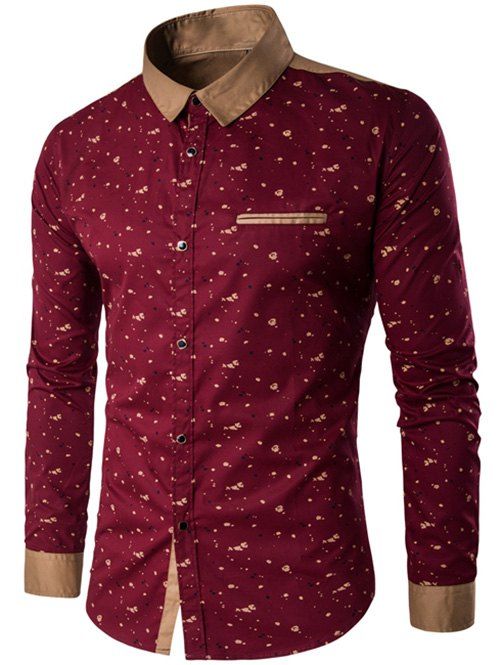 [17% OFF] Floral Printed Contrast Insert Button Up Shirt | Rosegal