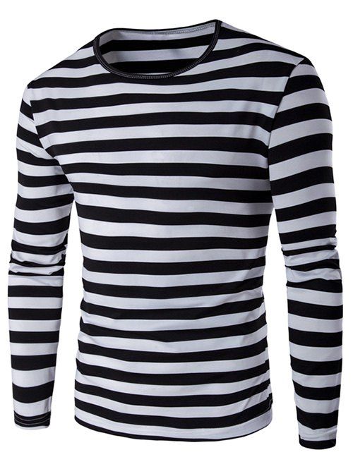 [37% OFF] Long Sleeve Round Neck Striped T-Shirt | Rosegal