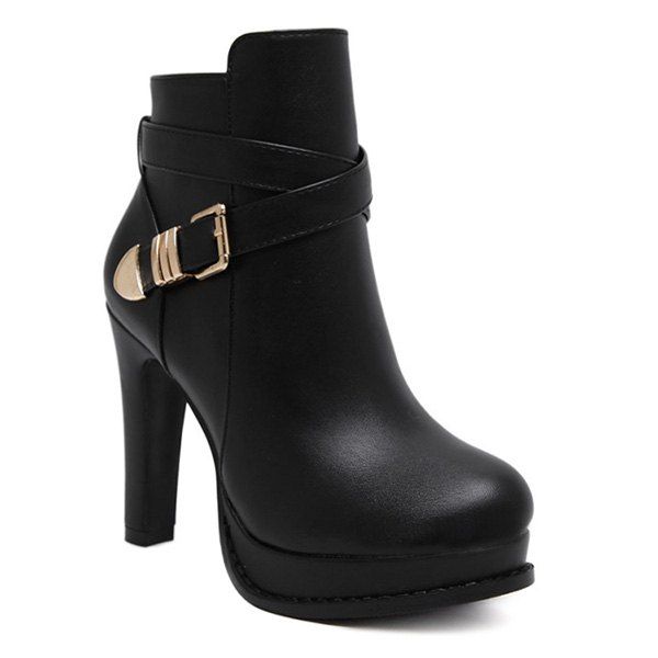 [39% OFF] Chunky Heel Platform Buckle Strap Ankle Boots | Rosegal