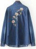 Floral Embroidered and Denim Pocket Cowboy Shirt -  