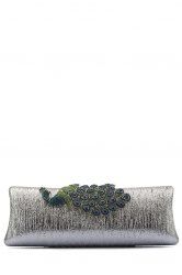 Peacock Embellished PU Evening Clutch