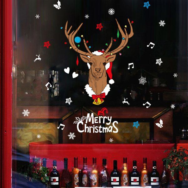 

Removable Merry Christmas Deer Showcase Wall Stickers, Colorful