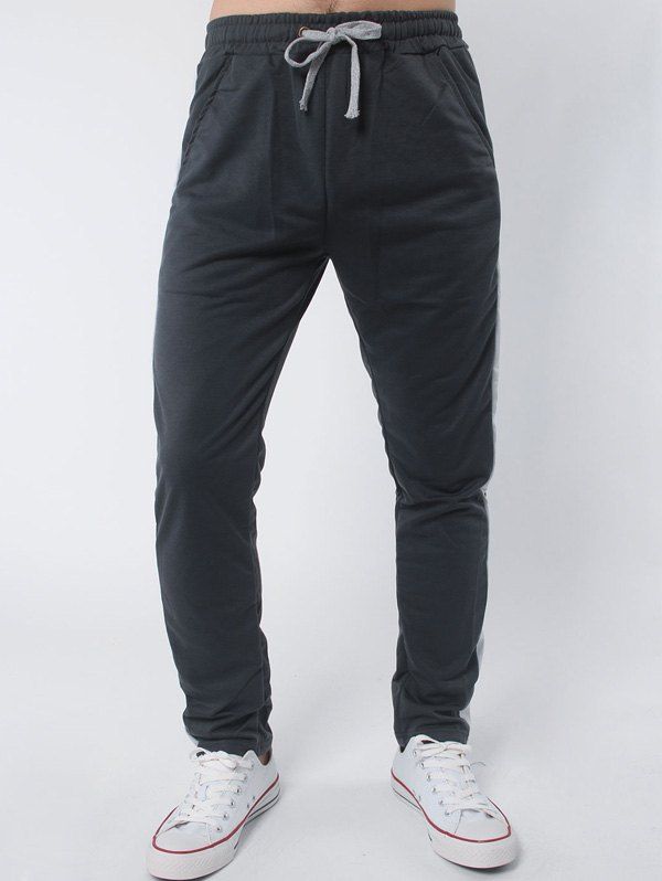 

Stripe Embellished Drawstring Casual Pants, Deep gray