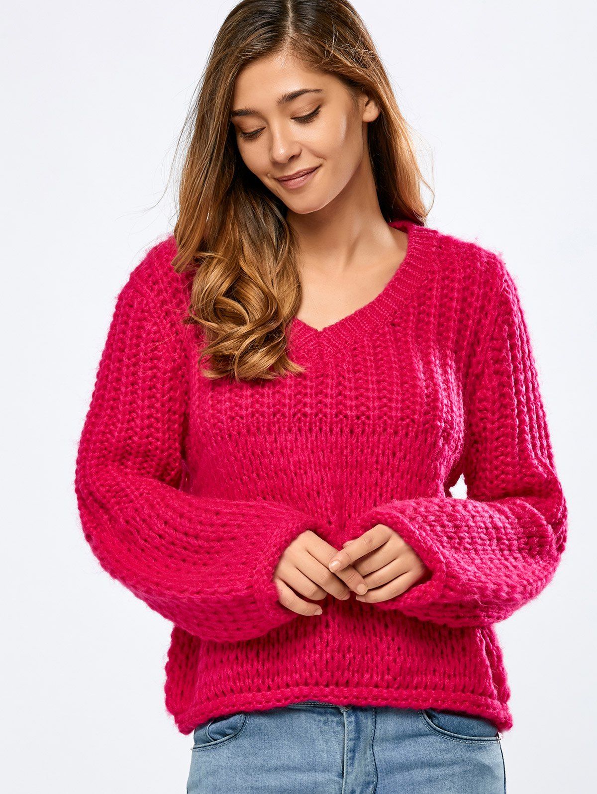 Shop Balloon Sleeve Crochet Chunky Sweater  