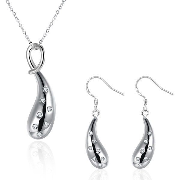 

Rhinestone Teardrop Jewelry Set, Silver