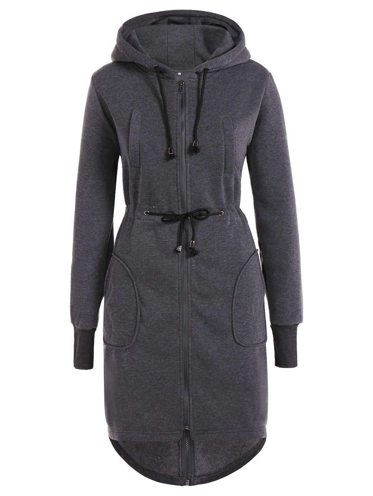 

Drawstring Hooded Coat with Pockets, Gray