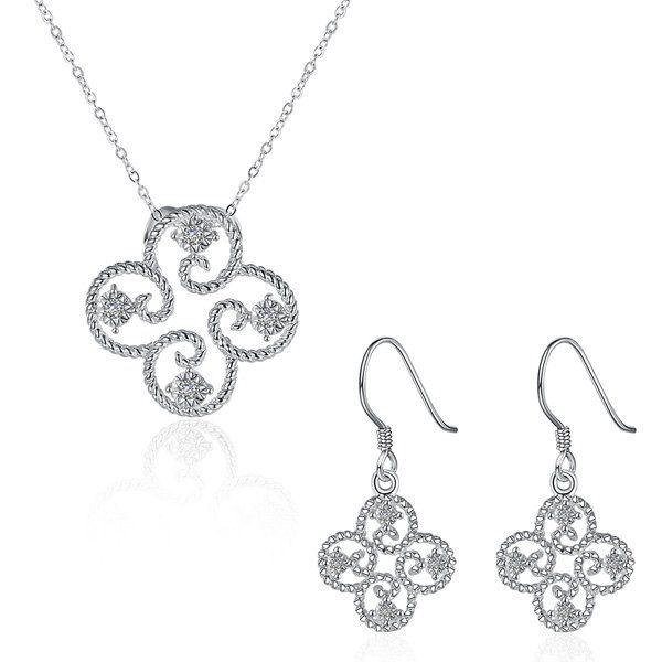 

Rhinestone Clover Jewelry Set, Silver