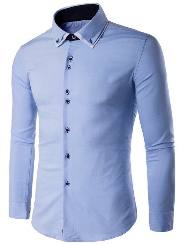 Blue 2xl Button Up Long Sleeve Formal Tuxedo Shirt | Rosegal.com