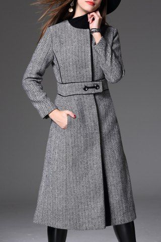 Chic Back Slit Tweed Coat GRAY L