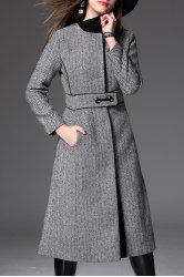 Back Slit Tweed Coat -  