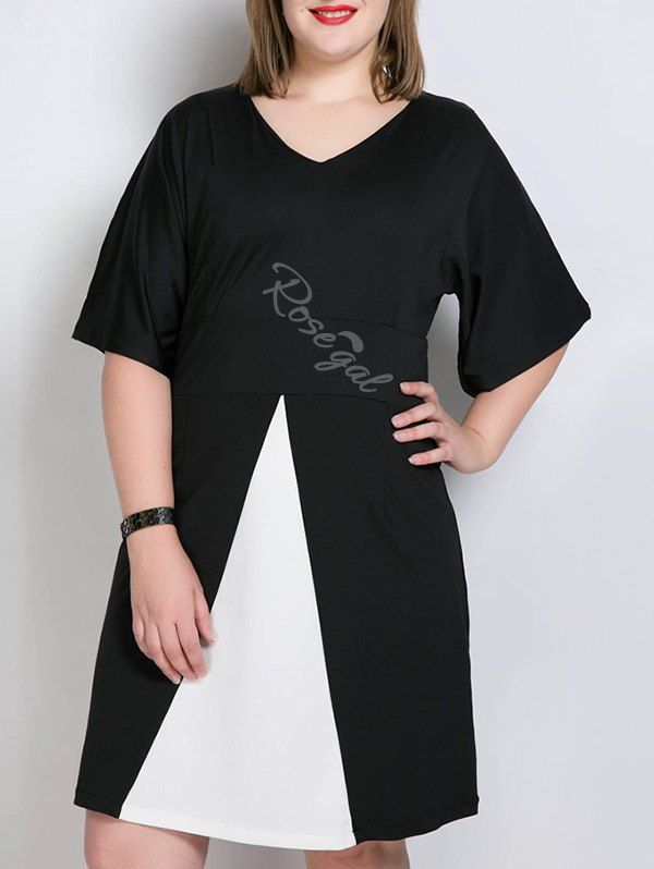 

Color Splicing Sheath Dress, Black