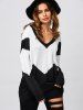 Patched V Neck Oversized Sweater -  