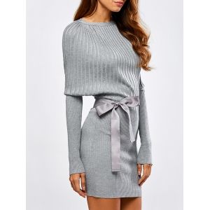 Automne bowknot Sash Batwing Robe en maille