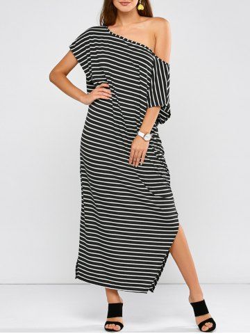 maxi dress shirt slit stripe dresses shoulder rosegal fb join