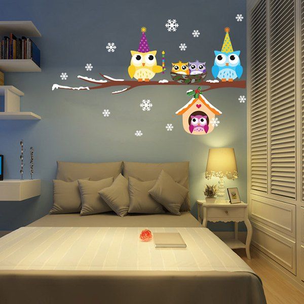 

Merry Christmas Snowflake Owl Removable Wall Stickers For Kids Bedrooms, Colorful