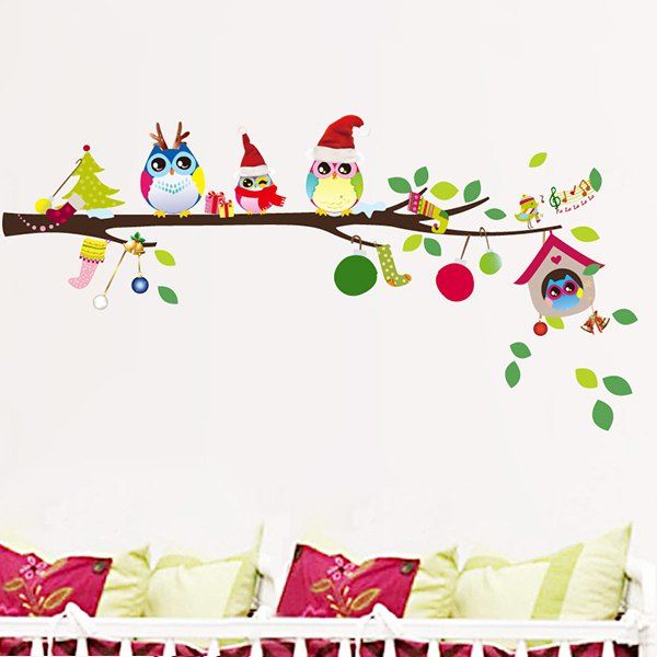 

Merry Christmas Cartoon Owl Removable Kids Room Wall Stickers, Colorful