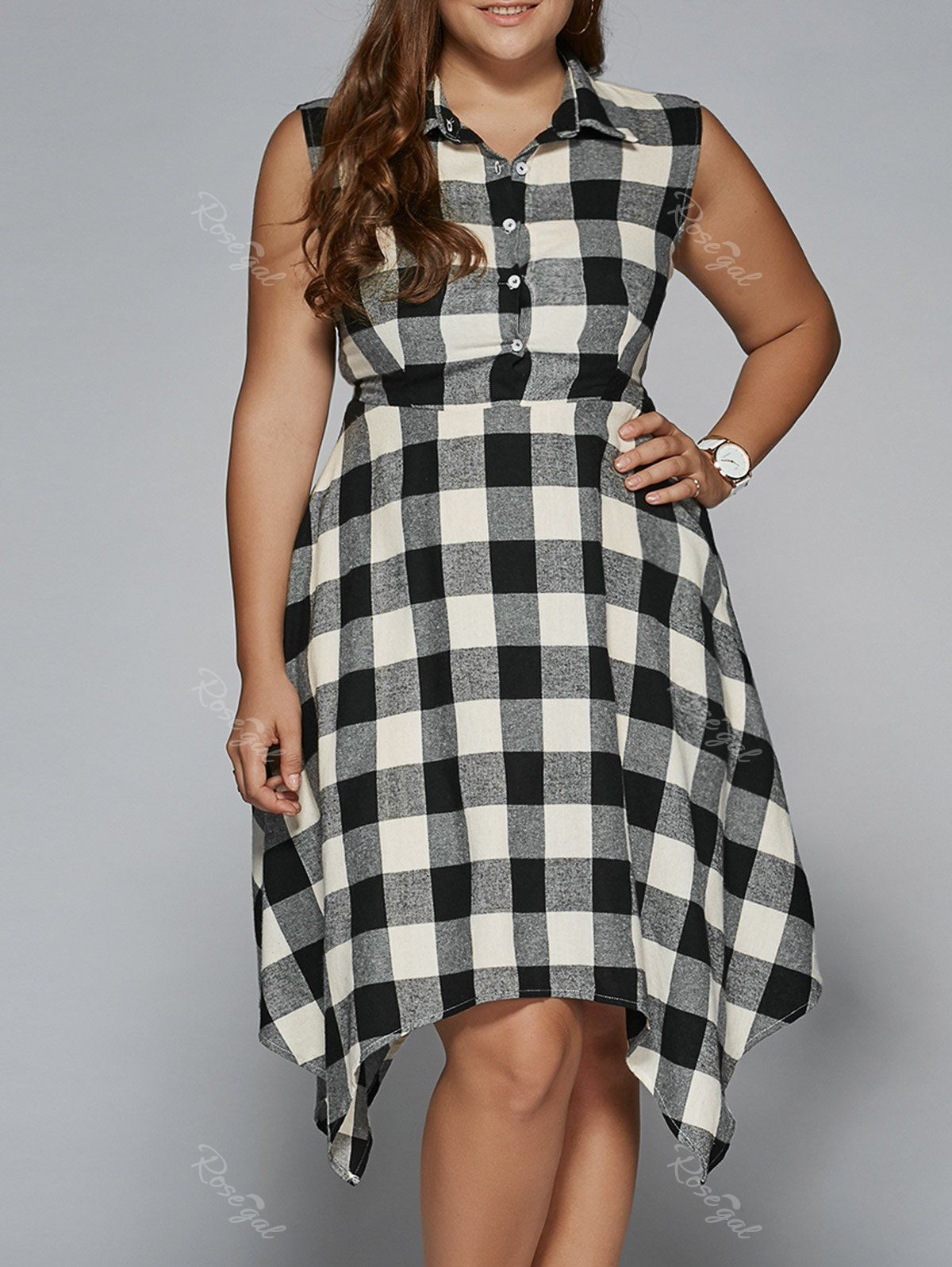 2018 Sleeveless Asymmetrical Plaid Dress In Checked 2xl | Rosegal.com