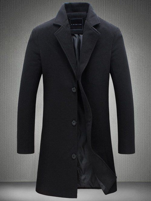 

Plus Size Single Breasted Longline Woolen Coat, Black