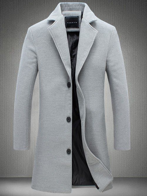 

Plus Size Single Breasted Longline Woolen Coat, Gray