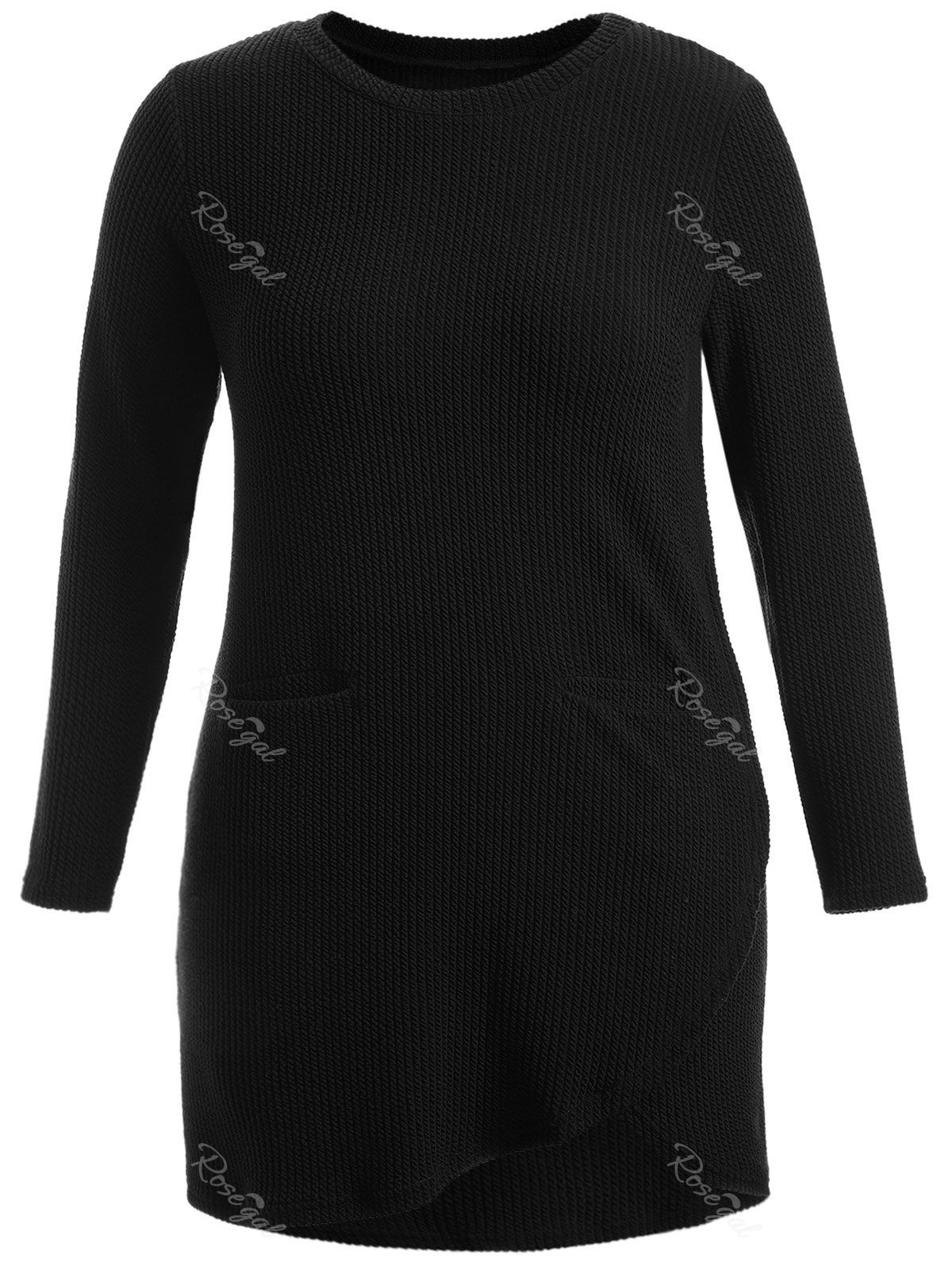 

Asymmetric Pockets Long Sleeve Dress, Black
