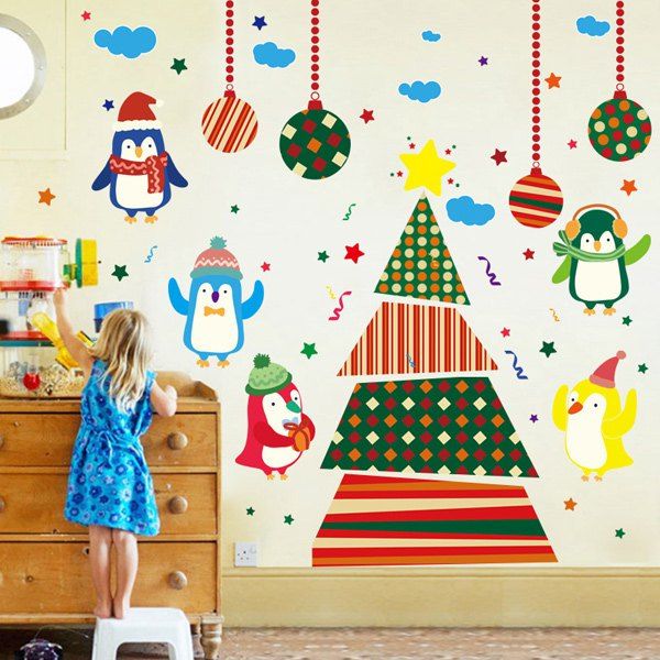 

Colorful Penguins Christmas Removable Children's Room Wall Stickers
