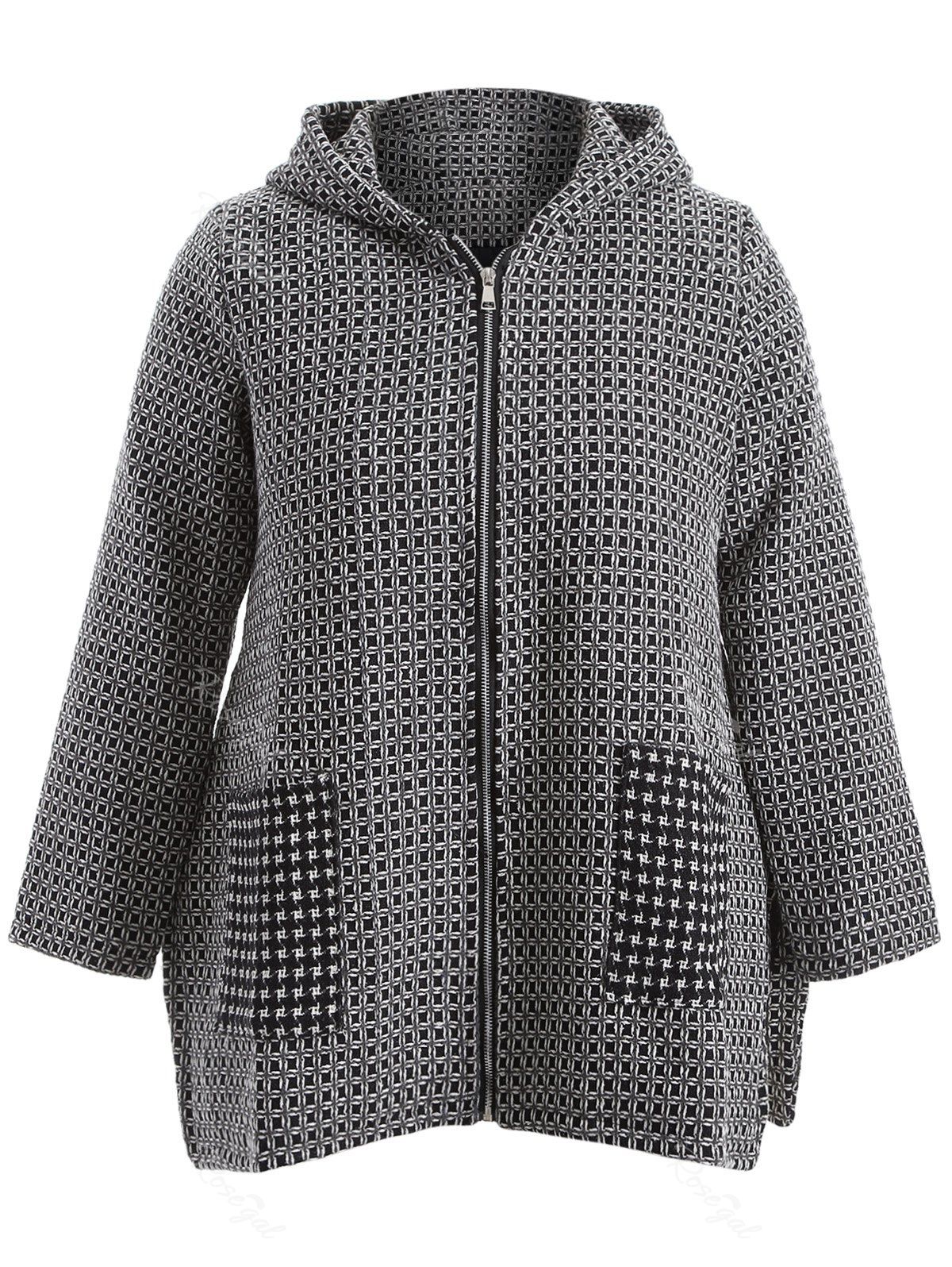 

Hooded Crochet Plus Size Coat, Gray