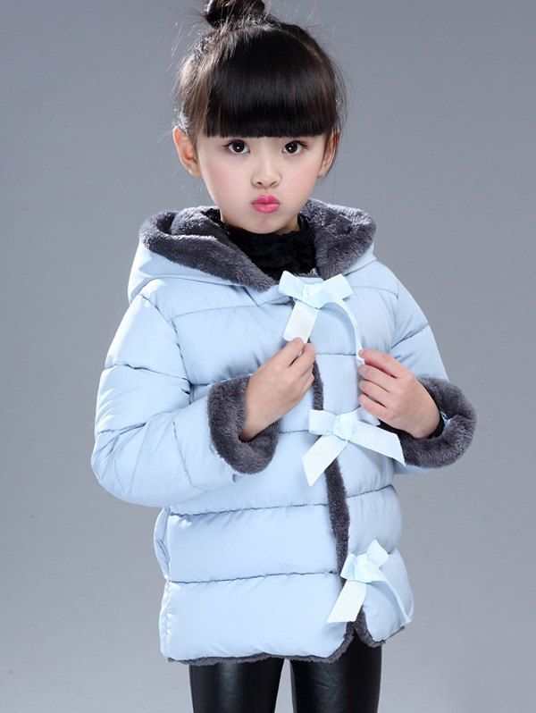 

Hood with Hairball Bow-Front Puffer Coat, Light blue